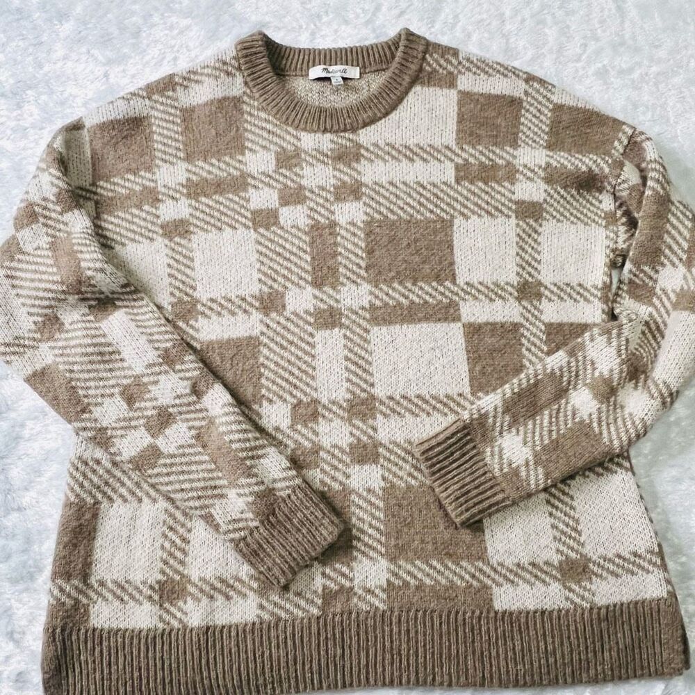 Madewell Womens Brown Hartfield Plaid Alpaca Blend Pullover Sweater Size Small
